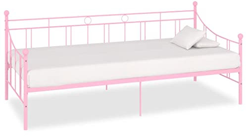 Myheimly Tagesbett-Rahmen Bettgestell Metallbett Bettsofa Bett Kojenbett Einzelbett Schlafzimmerbett Bettrahmen Lattenrost Rosa Metall 90×200 cm