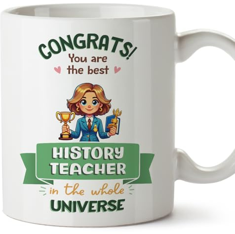 MUGFFINS History Teacher Woman Mug - in English - Best in Universe Trophy - Funny Gift for Colleagues - Ceramic 11oz Mug