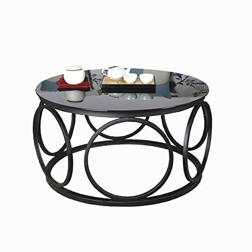 MEILISHAOMEI Table Basse en Verre trempé Noir, Table d'appoint Ronde en Fer forgé Noir de Mode Nordique pour Salon, Bureau, hôtel, 60 × 45 cm