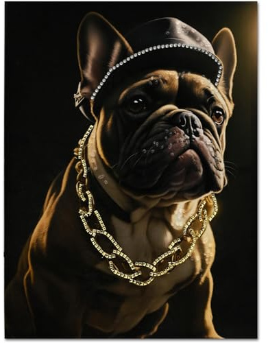 DEENZ Glossy Jewelled Street Style Dog Canvas Multicolour Wall Art Home Décor Badroom Living Room (Bull Dog)
