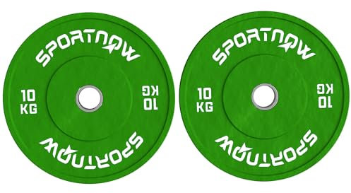 SPORTNOW Set 2 Dischi Pesi 2x10 kg in Gomma, Dischi per Palestra e Casa con Foro da 5 cm per Manubri e Bilancieri, Verde
