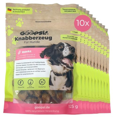 Goopsi Hunde Leckerli Insekten 125g 10er Pack, Hundeleckerli getreidefrei & ohne Zucker, Hundefutter leckerlis Hund, Hundtraining Snack, Snacks auch für Große Hunde - aus Deutschland