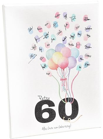KATINGA Leinwand zum Geburtstag - als Gästebuch für Fingerabdrücke (runder Geburtstag)