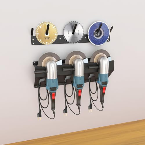 DITKOK 2-in-1 Winkelschleifer-Wandhalterung, Winkelschleifer-Halter für Bosch, Makita, Einhell mit Schnuraufhänger und Scheibenhalter, Winkelschleifer-Halterung mit 3 Fächern für Poliermaschine