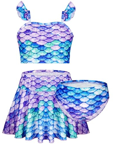 AYBUY Set Bikini per Ragazze, Costume da Bagno per Ragazze, Costume da bagno a tre pezzi composto da top, slip, gonna, Perfetto per la spiaggia estiva