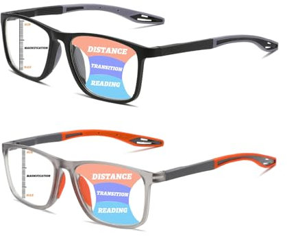 Hubeye Gleitsichtbrille Progressive Multifokus Lesebrille für Herren und Damen Sportliche TR90 Lesebrillen Leicht und Flexible Blaulichtfilter Brillen 2.50
