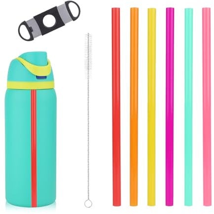 BOXOB 6pcs Replacement Straws for Owala FreeSip Water Bottles 14/16/19/24/32/40oz, Reusable Plastic Straws with Scale Cleaning Brush & Cutting Tool Tumbler Accessories