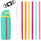 BOXOB 6pcs Replacement Straws for Owala FreeSip Water Bottles 14/16/19/24/32/40oz, Reusable Plastic Straws with Scale Cleaning Brush & Cutting Tool Tumbler Accessories