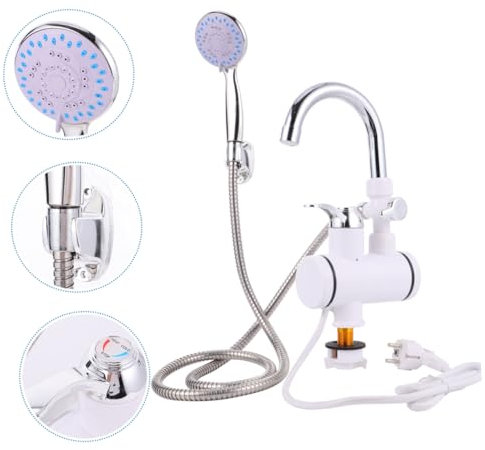 Tofficu 1 Pz Miscelatore per Lavello con Display Digitale Riscaldatore Acqua Istantaneo per Bagno Rubinetto Acciaio Inossidabile Doccia e Applicazioni per Lavabo Rotazione e Temperatura
