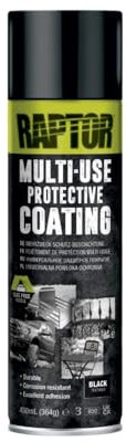 U-POL Raptor MULTI-USE Schwarz, 1K Schutzlack, kratzfest, Beschichtung, Spraydose 450ml | direkt auf Metall, Aluminium, Glasfaser, Kunststoff & Holz | Fahrzeuge, Anhänger, Geländer, etc. (Schwarz)