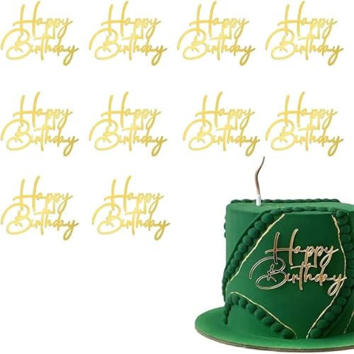 10 Piezas Topper Cake Cumpleaños, Oro Happy Birthday Cake Topper Adornos Acrílicos Decoraciones de Tartas Cupcakes para Fiesta de Cumpleaños Baby Shower (Oro B)