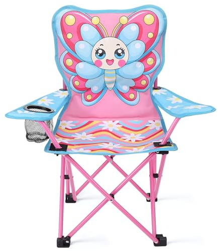 Halinuia Sedia pieghevole per bambini rosa con farfalla, sedia da spiaggia per bambini e ragazze, ideale per spiaggia, giardino e campeggio