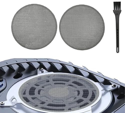 Dust Protector Cover Kit Compatible with PS5 with 2 Round Fan Dust Nets + 1 Black Cleaning Brushes for Playstaion 5 Cooling Fan, High-Density Breathable Mesh, Keep Console Clean,not for PS5 Pro/Slim
