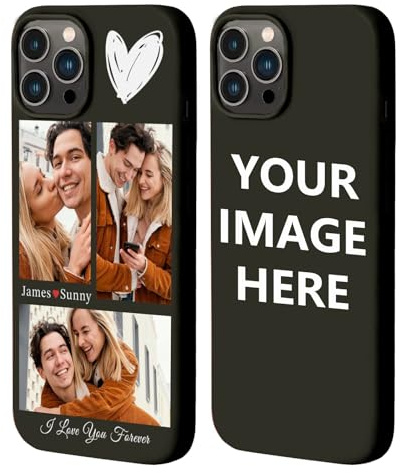 Lousrion Personalisierbare Handyhülle mit Bild für iPhone 17/16/15/14/13/12/11, personalisiertes Collage-Design, für Valentinstag, Weihnachten oder Geburtstag, Schwarz