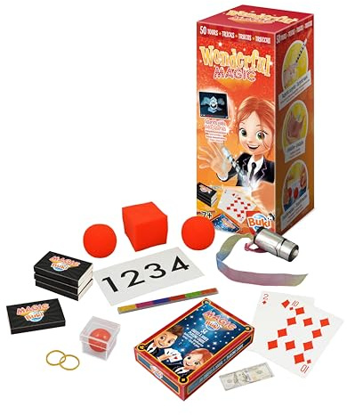 BUKI 6064 - Zauberkasten – Wonderful - Zauberset für Kinder ab 7 Jahren – 50 magische Tricks mit Zubehör & Online-Videos – Lernset für Zaubershow mit Würfelexplosion, Münzentrick & Kartentricks
