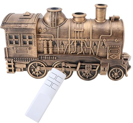 Luftbefeuchter Zug, 300ml Oil Diffuser Kaltnebel Therapie Luft Diffusor mit Doppelsprühauslass Automatische Abschaltung, Flammeneffekt (Bronze mit Fernbedienung)