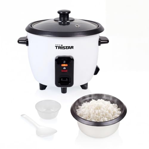 Tristar Olla Arrocera 0,6 L, Recipiente Interior Antiadherente, Función Mantener Caliente y Apagado Automático, Diseño Compacto, Con Vaso Medidor y Cuchara, 300 W, RK-6142