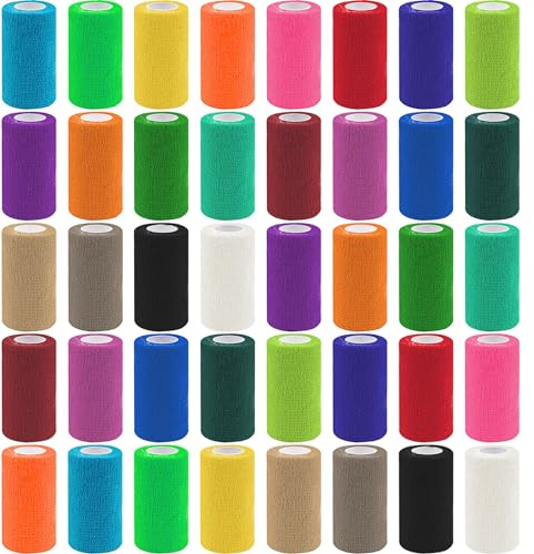 40 Rollen Selbstklebender Verband 10cm x 4,5m - Kohäsive Haftbandage Set | Selbsthaftende Elastische Fixierbinde für Sport,Gelenke & Erste Hilfe - Vet Wrap für Hunde & Pferde -Handreißbar,20 Farben
