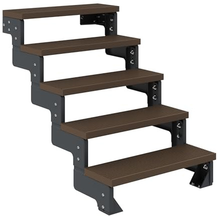 DOLLE Außentreppe Gardentop 2-14 Stufen inkl. Trimax® Stufen in Anthrazit, Grau oder Dunkelbraun Stufenbreite 80 cm oder 100 cm ohne Geländer (Braun, 5 Stufen (90 bis 110 cm) | 80 cm)