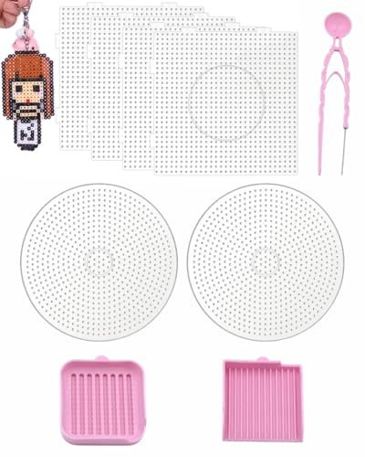 GRETY 9 Stück Bügelperlen Platten,Bügelperlen Vorlagen 4 Quadrat und 2 Runde,Kunststoff Steckperlen Schablonen Transparent,Stiftplatten für DIY handgefertigt,Pädagogisches Spielzeug