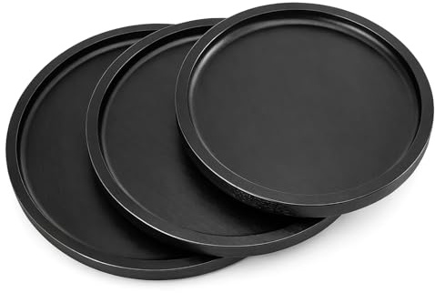 3pcs Wooden Round Tray Set – Black Decorative Trays for Coffee Tables, Rustic Style Mat Trays for Farmhouse Kitchen, Living Room & Bathroom Counter Decor