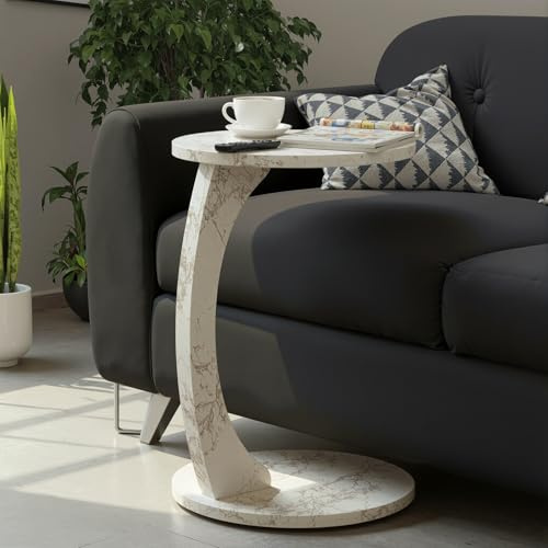 CARENZA HOME Beistelltisch Sofatisch mit Rollen (Creme-Marmor, C-Form Rund)