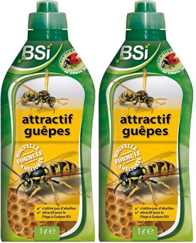 BSI - Attractif Puissant - Pour Piège A Guêpes Et Frelons - Adapté Aux Frelons Asiatiques - Naturel - 1L, Vert/Jaune, Translucide (Lot de 2)