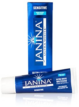 Janina Ultra White 75ml Sensitive Mint Toothpaste, Low Abrasive Formula with Whitening Complex for Teeth Whitening & Relief to Sensitivity, for Everyday Use, Vegan & Cruelty Free