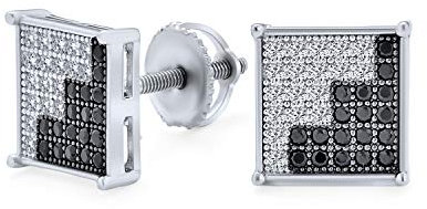 Geometrische Zweifarbige Schwarz-Weiß-Zickzack-Quadrat-Mikropflaster-Kubikzirconia-CZ-Ohrstecker für Herren .925 Sterlingsilber 9MM