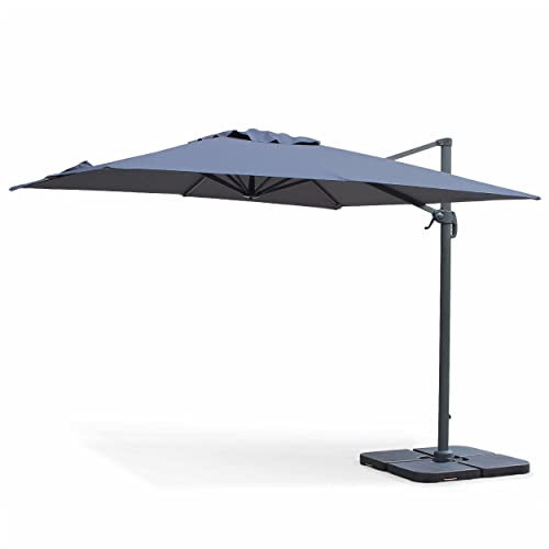 Alice's Garden - Parasol déporté carré 3 x 3m haut de gamme - Falgos - Gris - Parasol excentré inclinable. rabattable et rotatif à 360°.