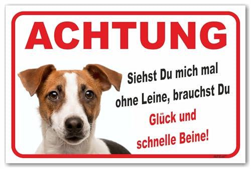 AdriLeo Schild - Vorsicht Jack Russell Terrier - Ohne Leine - (20x30cm) / Achtung Hund Wachhund robust langlebig UV-beständig wetterfestes Warnschild