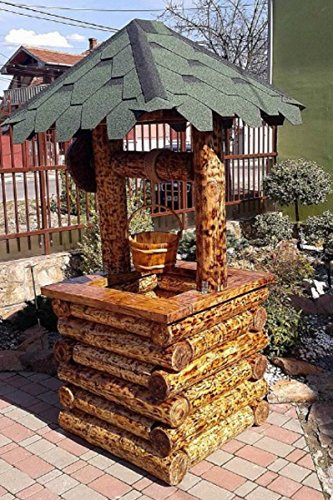 Casa Padrino Garten Brunnen Rustikal mit Schöpfeimer Mod G2 - Eiche Massivholz - Gartenbrunnen Echtholz Massiv