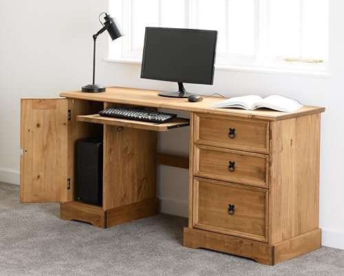 Seconique Corona Computer Desk in Distressed Waxed Pine