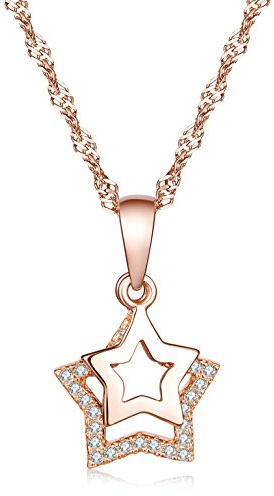 Yumilok 925 Sterling Silber Zirkonia Doppel Sterne Anhänger Halskette Kette mit Anhänger Sternkette für Damen Mädchen, Roségold/Silber
