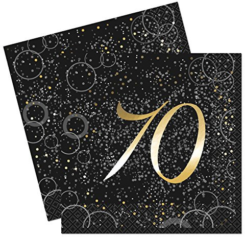 Unique Party 57494 - Glitz Gold Foil 70th Birthday Paper Napkins, Pack of 16