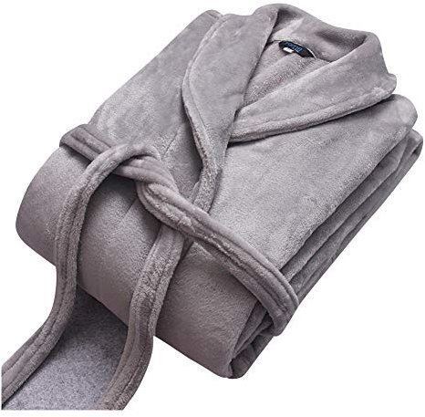 ZiXing Peignoir Fibres de Bambou Unisexe Robe de Chambre Haut de Gamme pour Femme Homme Gris Clair Small