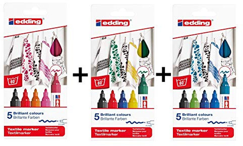 Edding 4500 Textil-Marker - Rundspitze 2-3 mm - zum Bemalen von Textilien (wie z.B. T-Shirts, Kissen, Beutel) - Textilfarbe waschmaschinenfest bis 60 Grad (5er Set - Warme Farben)