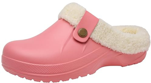 ChayChax Femme Hiver Sabots Fourrées Homme Pantoufles Chaud Peluche Chaussons Maison Imperméables Chaussures de Jardin Intérieur et Extérieur,35/36 EU,Rose