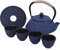 COOGOU Japanese Style Cast Iron Teapot Set with 4 Tea Cups Iron Tea Kettle with Infuser Hemp Rope Trivet Asian Gift for Adults Parents (Fish Scale Pattern, Blue,Anti Rust)