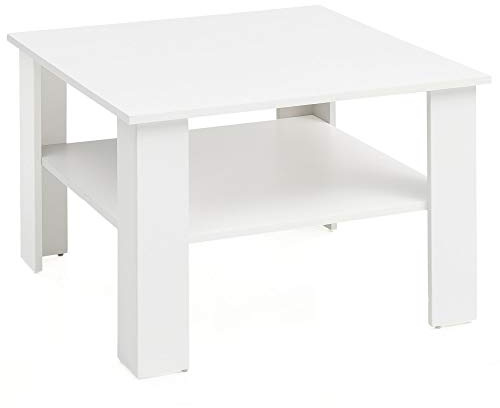 Wohnling Couchtisch 60x60x42 cm Weiß mit Ablage | Wohnzimmertisch Coffee Table mit Stauraum, Sofatisch leicht aufzubauen, Loungetisch Holz für Wohnzimmer