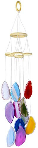 KYEYGWO Bunter Achat Scheiben Geode Windspiel Sun Catcher KristallsteinGlockenspiel Artwork für Hausgarten Dekoration 50-60 cm