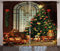 ABAKUHAUS Weihnachten Rustikaler Vorhang, Magischer Weihnachtsbaum, Wohnzimmer Universalband Gardinen mit Schlaufen und Haken, 280 x 225 cm, Braun Grün Rot