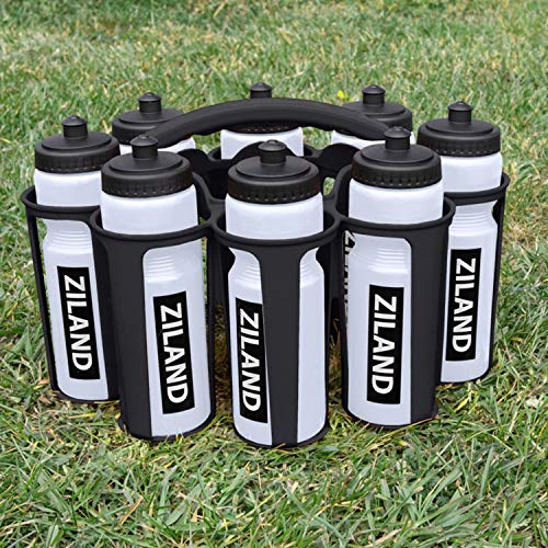 Ziland Academy Easy Squeeze Water Bottle Set - [8 x 700ml Bottles 1 x Carrier] [Choose Your Colour] Designed for Sport Teams (Clear - Black Carrier)