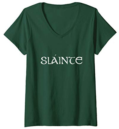 Damen Irish Gaelic Slainte Shirt - St.Patricks Cheers Ireland T-Shirt mit V-Ausschnitt