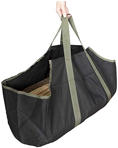 Namvo Firewood Carrier Logs Hochleistungs-Robustes Canvas Log Tote Bag mit Griffen für Camping (Schwarz + Grün)