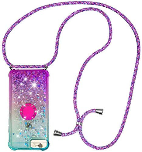 HongMan Mobile Phone Case with Cord for iPhone 6/6S – Case with Hanging Strap/Shiny Quicksand TPU Phone Case Necklace with Strap with Cord for Carrying