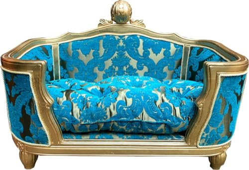 Harald Glööckler Pompöös by Casa Padrino Luxus Barock Hunde & Katzenbett Deluxe Türkis Bouquet Muster/Gold