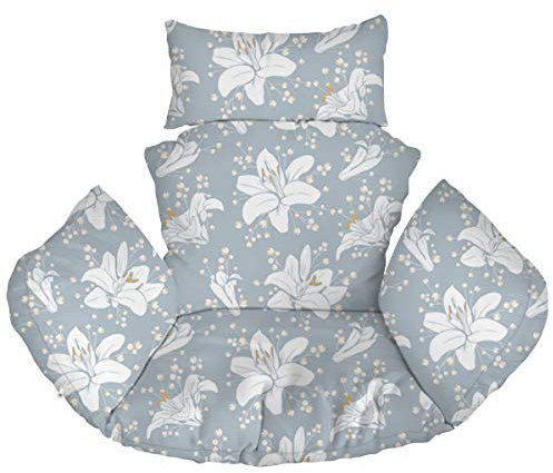 Ferocity Hängesessel Kissen, Polster, Auflage für Polyrattan/Rattan Hängeschaukel, Hängekorb, Schaukel Korb, Rückenkissen Blaue Blumen Lilien [114]
