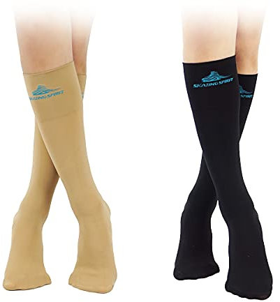SkatingSpirit Eiskunstlaufsocken (2 Paar), kniehoch, extra breites Bündchenband, rutschfest, Schwarz, Einheitsgröße