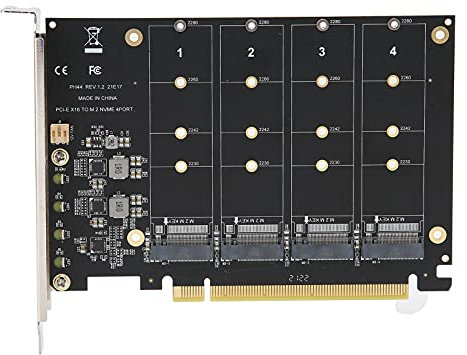 ASHATA 4-Port M.2 PCIe Adapter, M.2 SSD auf PCIe Express 3.0 X16 Controller Erweiterungskarte, Unterstützt PCIE Split oder PCIE RAID, Desktop Solid State Drives Converter(ph44)